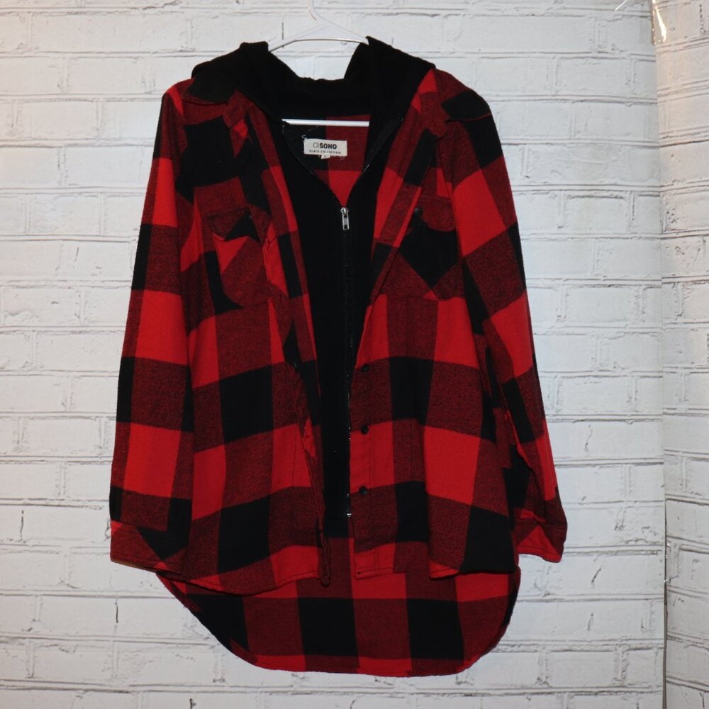 ❤️🔥 Ci Sono Plaid Collection Hoodie Shirt · Size XL · Red & Black Plaid